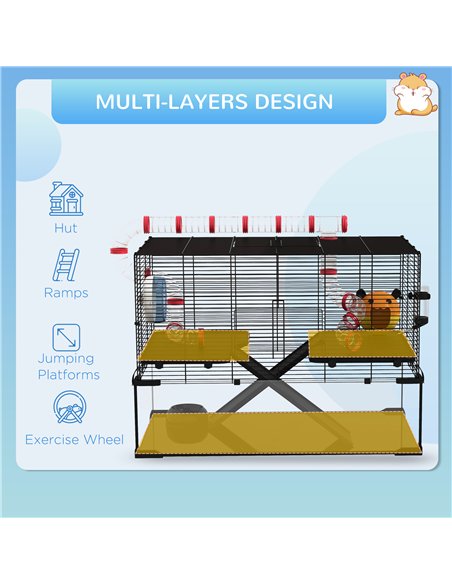 PawHut Gerbil Cage, Dwarf Hamster Cage, with Deep Glass Bottom, Tunnels, Ramps, Hut, Exercise Wheel, 78.5 x 48.5 x 57cm - pic 158572 | FastDaddyshop