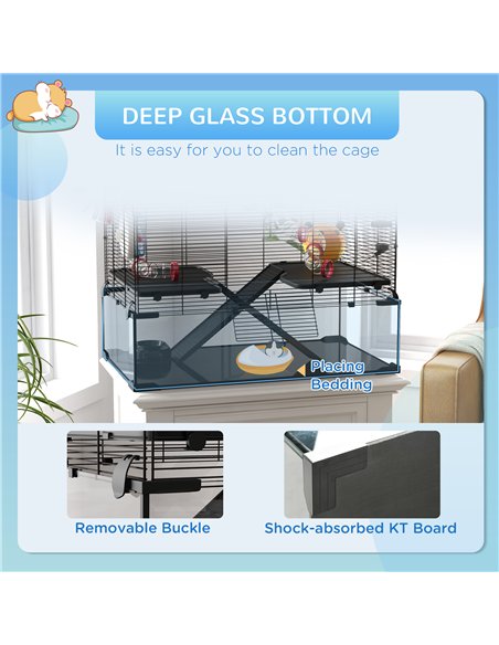 PawHut Gerbil Cage, Dwarf Hamster Cage, with Deep Glass Bottom, Tunnels, Ramps, Hut, Exercise Wheel, 78.5 x 48.5 x 57cm - pic 158573 | FastDaddyshop