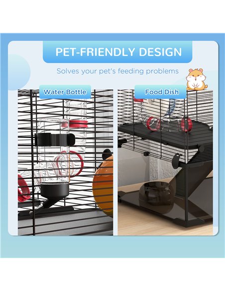 PawHut Gerbil Cage, Dwarf Hamster Cage, with Deep Glass Bottom, Tunnels, Ramps, Hut, Exercise Wheel, 78.5 x 48.5 x 57cm - pic 158574 | FastDaddyshop