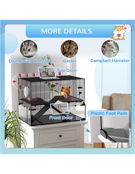 PawHut Gerbil Cage, Dwarf Hamster Cage, with Deep Glass Bottom, Tunnels, Ramps, Hut, Exercise Wheel, 78.5 x 48.5 x 57cm - pic 158575 | FastDaddyshop