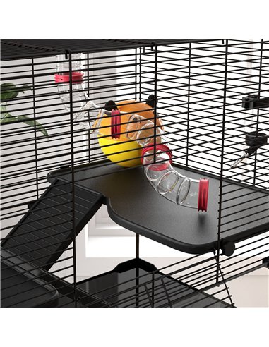 PawHut Gerbil Cage, Dwarf Hamster Cage, with Deep Glass Bottom, Tunnels, Ramps, Hut, Exercise Wheel, 78.5 x 48.5 x 57cm