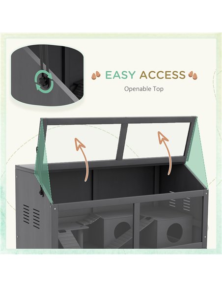 PawHut Hamster Cage, Wooden Small Animal Cage for Gerbils, Mice w/ Suspension Bridge, Openable Top, Hut, 85 x 45 x 44cm - Grey - pic 158581 | FastDaddyshop