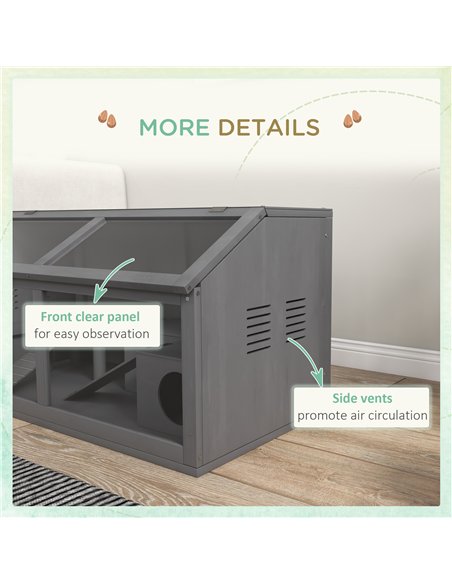 PawHut Hamster Cage, Wooden Small Animal Cage for Gerbils, Mice w/ Suspension Bridge, Openable Top, Hut, 85 x 45 x 44cm - Grey - pic 158582 | FastDaddyshop