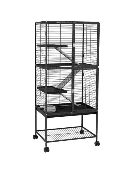 PawHut Rolling Chinchilla Cage, Small Animal Cage for Ferrets w/ Three Doors, Storage, Shelf, Tray Tray, Bowl, Water Bottle - pic 158586 | FastDaddyshop