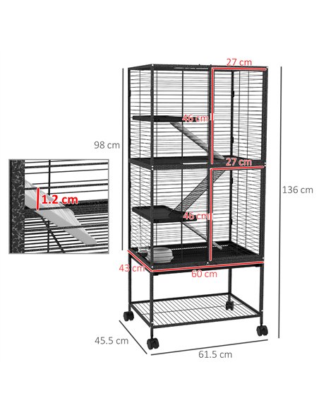 PawHut Rolling Chinchilla Cage, Small Animal Cage for Ferrets w/ Three Doors, Storage, Shelf, Tray Tray, Bowl, Water Bottle - pic 158588 | FastDaddyshop