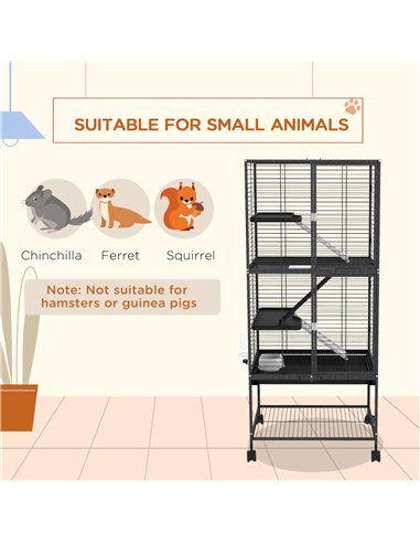 PawHut Rolling Chinchilla Cage, Small Animal Cage for Ferrets w/ Three Doors, Storage, Shelf, Tray Tray, Bowl, Water Bottle