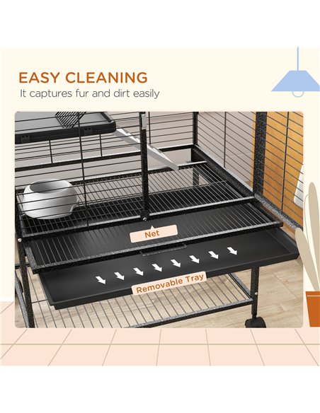 PawHut Rolling Chinchilla Cage, Small Animal Cage for Ferrets w/ Three Doors, Storage, Shelf, Tray Tray, Bowl, Water Bottle - pic 158593 | FastDaddyshop
