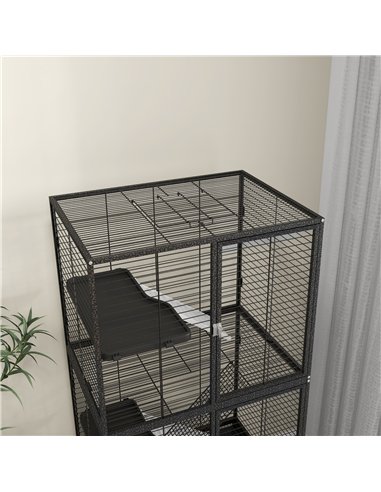 PawHut Rolling Chinchilla Cage, Small Animal Cage for Ferrets w/ Three Doors, Storage, Shelf, Tray Tray, Bowl, Water Bottle