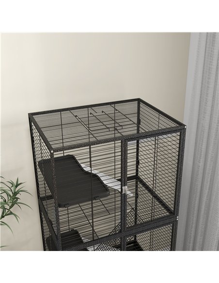 PawHut Rolling Chinchilla Cage, Small Animal Cage for Ferrets w/ Three Doors, Storage, Shelf, Tray Tray, Bowl, Water Bottle - pic 158594 | FastDaddyshop