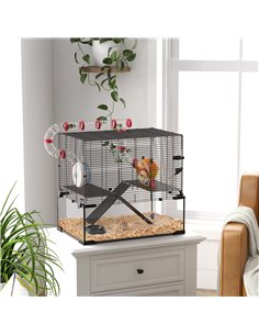 PawHut Gerbil Cage Dwarf Hamster Cage, with Deep Glass Bottom, Tunnels, Hut, Exercise Wheel, 60 x 40 x 57cm 2