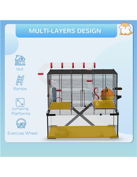 PawHut Gerbil Cage Dwarf Hamster Cage, with Deep Glass Bottom, Tunnels, Hut, Exercise Wheel, 60 x 40 x 57cm - pic 158599 | FastDaddyshop