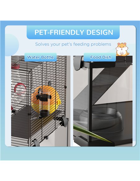 PawHut Gerbil Cage Dwarf Hamster Cage, with Deep Glass Bottom, Tunnels, Hut, Exercise Wheel, 60 x 40 x 57cm - pic 158601 | FastDaddyshop