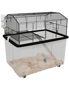 PawHut Two-Tier Gerbil Cage, Hamster Cage for Dwarf Hamster, Syrian Hamster w/ Wheels, Deep Bottom, Food Dish, Water Bottle