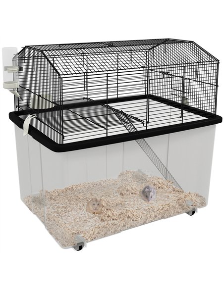 PawHut Two-Tier Gerbil Cage, Hamster Cage for Dwarf Hamster, Syrian Hamster w/ Wheels, Deep Bottom, Food Dish, Water Bottle - pic 158604 | FastDaddyshop