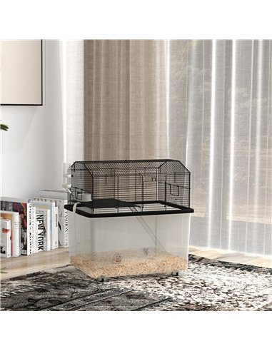 PawHut Two-Tier Gerbil Cage, Hamster Cage for Dwarf Hamster, Syrian Hamster w/ Wheels, Deep Bottom, Food Dish, Water Bottle
