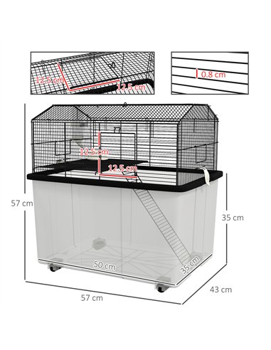 PawHut Two-Tier Gerbil Cage, Hamster Cage for Dwarf Hamster, Syrian Hamster w/ Wheels, Deep Bottom, Food Dish, Water Bottle