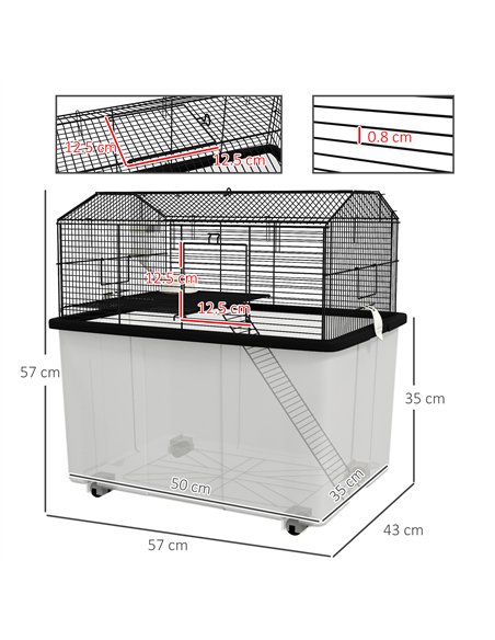 PawHut Two-Tier Gerbil Cage, Hamster Cage for Dwarf Hamster, Syrian Hamster w/ Wheels, Deep Bottom, Food Dish, Water Bottle - pic 158606 | FastDaddyshop