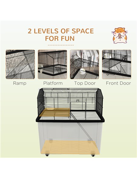 PawHut Two-Tier Gerbil Cage, Hamster Cage for Dwarf Hamster, Syrian Hamster w/ Wheels, Deep Bottom, Food Dish, Water Bottle - pic 158607 | FastDaddyshop