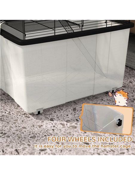 PawHut Two-Tier Gerbil Cage, Hamster Cage for Dwarf Hamster, Syrian Hamster w/ Wheels, Deep Bottom, Food Dish, Water Bottle - pic 158608 | FastDaddyshop