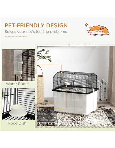 PawHut Two-Tier Gerbil Cage, Hamster Cage for Dwarf Hamster, Syrian Hamster w/ Wheels, Deep Bottom, Food Dish, Water Bottle