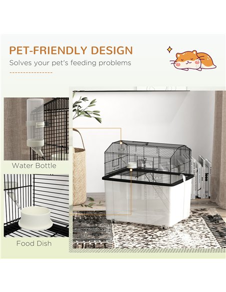 PawHut Two-Tier Gerbil Cage, Hamster Cage for Dwarf Hamster, Syrian Hamster w/ Wheels, Deep Bottom, Food Dish, Water Bottle - pic 158609 | FastDaddyshop