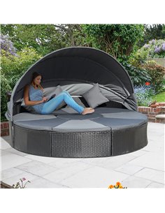 Outsunny 4 Pieces PE Rattan Garden Daybed Set with Coffee Table & Canopy, Black 2