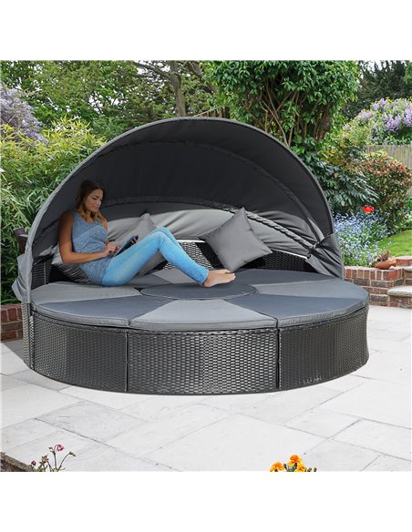 Outsunny 4 Pieces PE Rattan Garden Daybed Set with Coffee Table & Canopy, Black - pic 15861 | FastDaddyshop