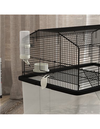 PawHut Two-Tier Gerbil Cage, Hamster Cage for Dwarf Hamster, Syrian Hamster w/ Wheels, Deep Bottom, Food Dish, Water Bottle