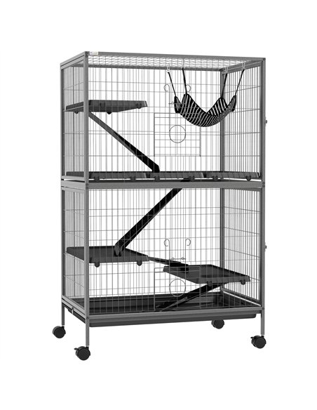 PawHut Small Animal Cage for Chinchilla Ferret Kitten on Wheels with Hammock Removable Tray, Grey - pic 158613 | FastDaddyshop