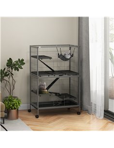 PawHut Small Animal Cage for Chinchilla Ferret Kitten on Wheels with Hammock Removable Tray, Grey 2