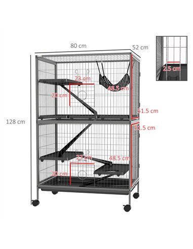 PawHut Small Animal Cage for Chinchilla Ferret Kitten on Wheels with Hammock Removable Tray, Grey