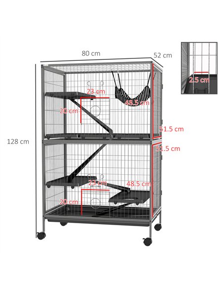PawHut Small Animal Cage for Chinchilla Ferret Kitten on Wheels with Hammock Removable Tray, Grey - pic 158615 | FastDaddyshop
