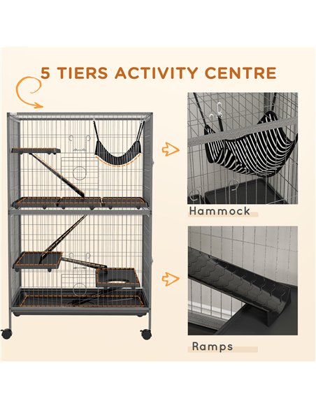 PawHut Small Animal Cage for Chinchilla Ferret Kitten on Wheels with Hammock Removable Tray, Grey - pic 158618 | FastDaddyshop