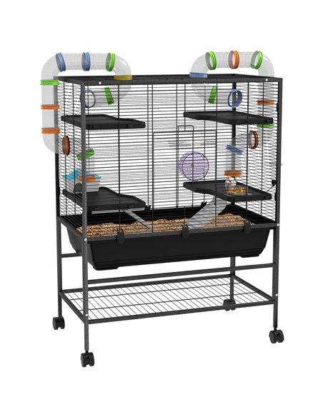 PawHut Large Hamster Cage, Gerbil Cage with Tubes, Storage Shelf, Ramps, Platforms, Running Wheel - Black - pic 158622 | FastDaddyshop