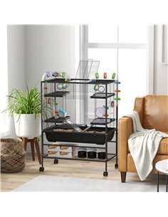 PawHut Large Hamster Cage, Gerbil Cage with Tubes, Storage Shelf, Ramps, Platforms, Running Wheel - Black 2