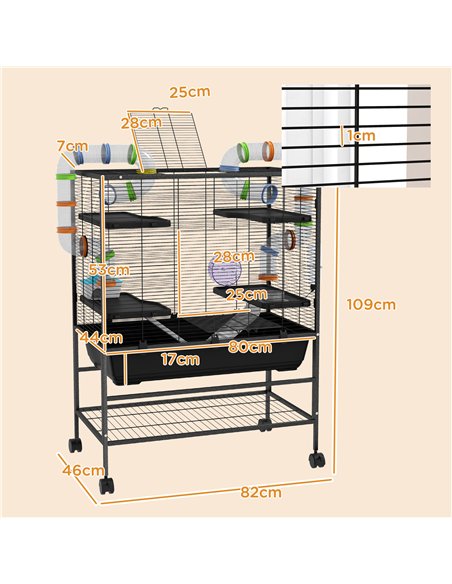 PawHut Large Hamster Cage, Gerbil Cage with Tubes, Storage Shelf, Ramps, Platforms, Running Wheel - Black - pic 158624 | FastDaddyshop