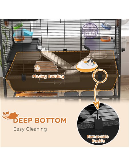 PawHut Large Hamster Cage, Gerbil Cage with Tubes, Storage Shelf, Ramps, Platforms, Running Wheel - Black - pic 158627 | FastDaddyshop