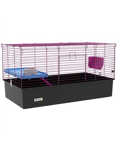 PawHut Chinchillas Small Rabbit Guinea Pig Small Animal Cage, Pet Playhouse, with Platform, Ramp, 99 x 52 x 53cm, Black