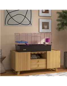 PawHut Chinchillas Small Rabbit Guinea Pig Small Animal Cage, Pet Playhouse, with Platform, Ramp, 99 x 52 x 53cm, Black 2