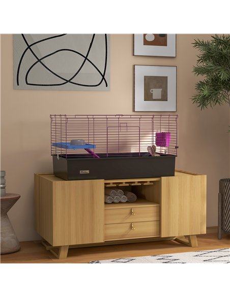 PawHut Chinchillas Small Rabbit Guinea Pig Small Animal Cage, Pet Playhouse, with Platform, Ramp, 99 x 52 x 53cm, Black - pic 158641 | FastDaddyshop
