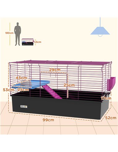 PawHut Chinchillas Small Rabbit Guinea Pig Small Animal Cage, Pet Playhouse, with Platform, Ramp, 99 x 52 x 53cm, Black