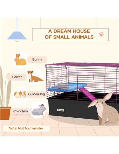 PawHut Chinchillas Small Rabbit Guinea Pig Small Animal Cage, Pet Playhouse, with Platform, Ramp, 99 x 52 x 53cm, Black