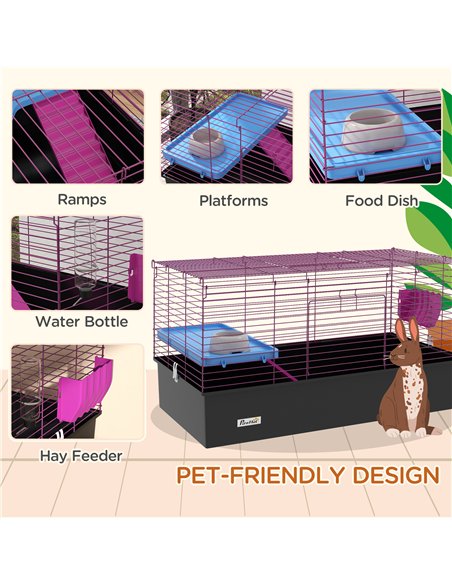PawHut Chinchillas Small Rabbit Guinea Pig Small Animal Cage, Pet Playhouse, with Platform, Ramp, 99 x 52 x 53cm, Black - pic 158644 | FastDaddyshop
