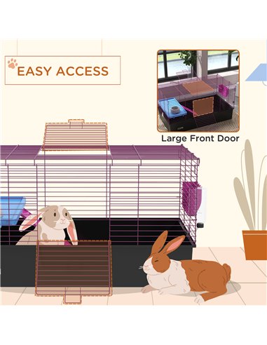PawHut Chinchillas Small Rabbit Guinea Pig Small Animal Cage, Pet Playhouse, with Platform, Ramp, 99 x 52 x 53cm, Black