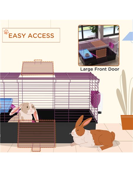 PawHut Chinchillas Small Rabbit Guinea Pig Small Animal Cage, Pet Playhouse, with Platform, Ramp, 99 x 52 x 53cm, Black - pic 158646 | FastDaddyshop