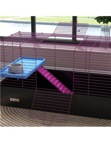 PawHut Chinchillas Small Rabbit Guinea Pig Small Animal Cage, Pet Playhouse, with Platform, Ramp, 99 x 52 x 53cm, Black