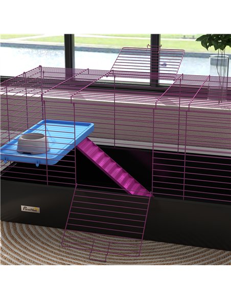 PawHut Chinchillas Small Rabbit Guinea Pig Small Animal Cage, Pet Playhouse, with Platform, Ramp, 99 x 52 x 53cm, Black - pic 158648 | FastDaddyshop