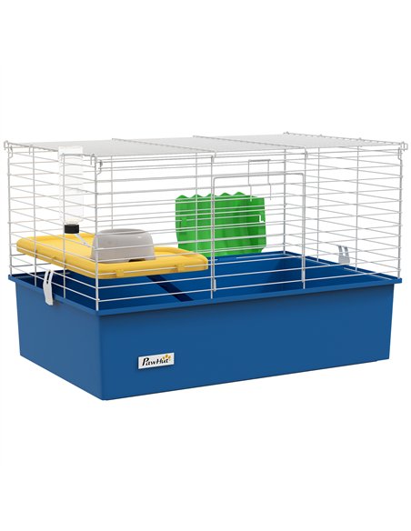 PawHut Chinchillas Small Rabbit Guinea Pig Small Animal Cage, Pet Playhouse, with Platform, Ramp, 71 x 46 x 47cm, Blue - pic 158649 | FastDaddyshop