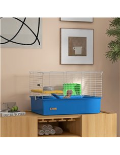 PawHut Chinchillas Small Rabbit Guinea Pig Small Animal Cage, Pet Playhouse, with Platform, Ramp, 71 x 46 x 47cm, Blue 2