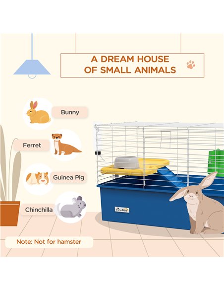 PawHut Chinchillas Small Rabbit Guinea Pig Small Animal Cage, Pet Playhouse, with Platform, Ramp, 71 x 46 x 47cm, Blue - pic 158652 | FastDaddyshop